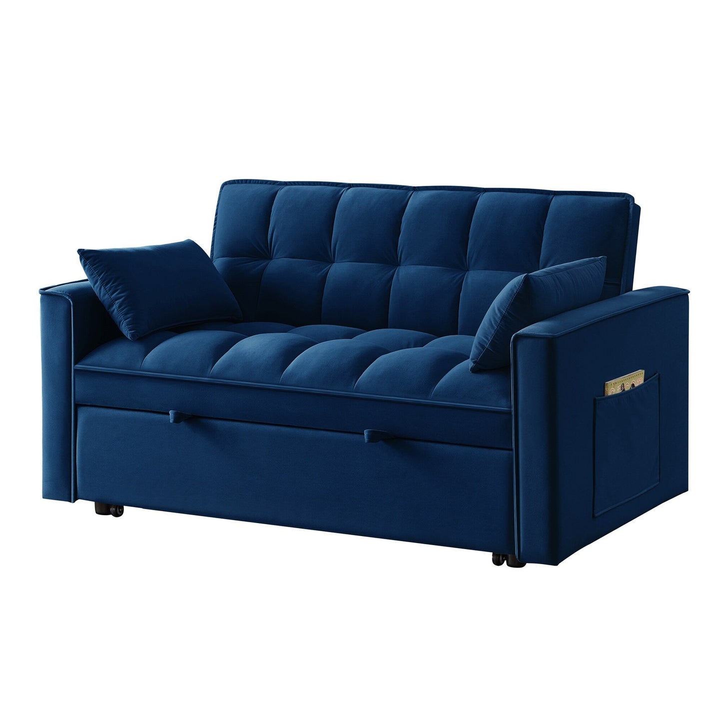 Canapé-lit gigogne multifonction 4 en 1 en velours bleu marine moderne de 52,5 po avec dossier et oreillers réglables