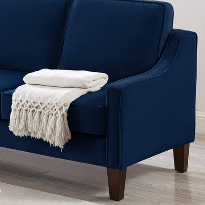 Canapé 3 places rembourré en velours bleu marine moderne 74 avec accoudoirs arrondis et coussins amovibles pour le salon