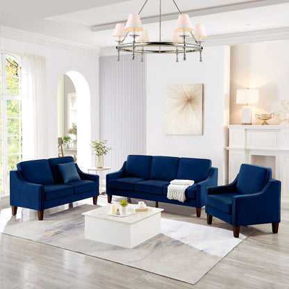 Canapé 3 places rembourré en velours bleu marine moderne 74 avec accoudoirs arrondis et coussins amovibles pour le salon