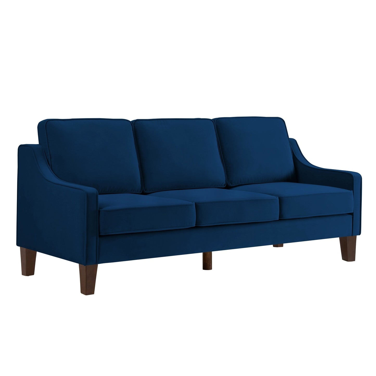 Canapé 3 places rembourré en velours bleu marine moderne 74 avec accoudoirs arrondis et coussins amovibles pour le salon