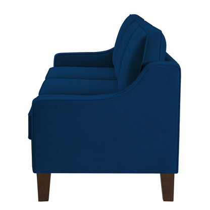 Canapé 3 places rembourré en velours bleu marine moderne 74 avec accoudoirs arrondis et coussins amovibles pour le salon