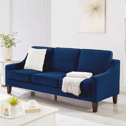 Canapé 3 places rembourré en velours bleu marine moderne 74 avec accoudoirs arrondis et coussins amovibles pour le salon