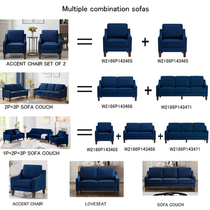 Canapé 3 places en velours bleu marine avec accoudoirs arrondis
