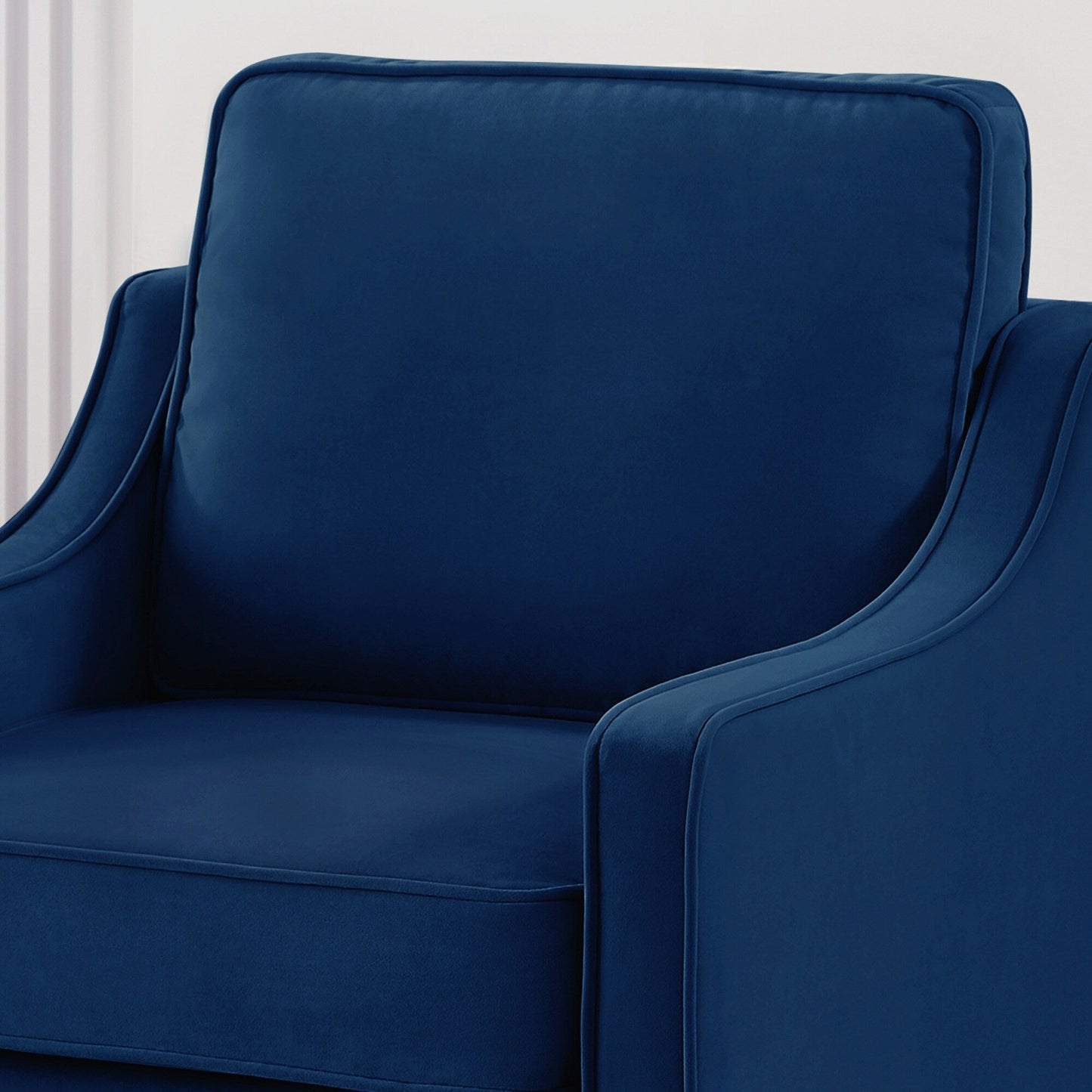 Canapé 3 places en velours bleu marine avec accoudoirs arrondis