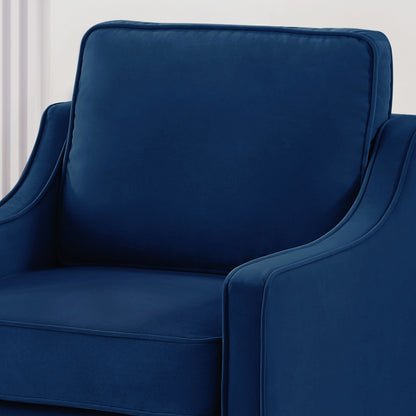 Canapé 3 places en velours bleu marine avec accoudoirs arrondis