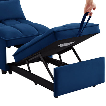Canapé-lit pliant en velours bleu marine avec dossier réglable