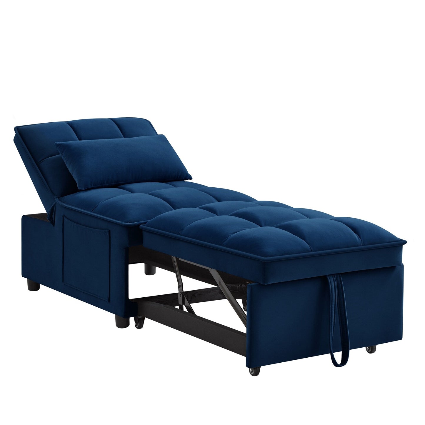 Canapé-lit pliant en velours bleu marine avec dossier réglable
