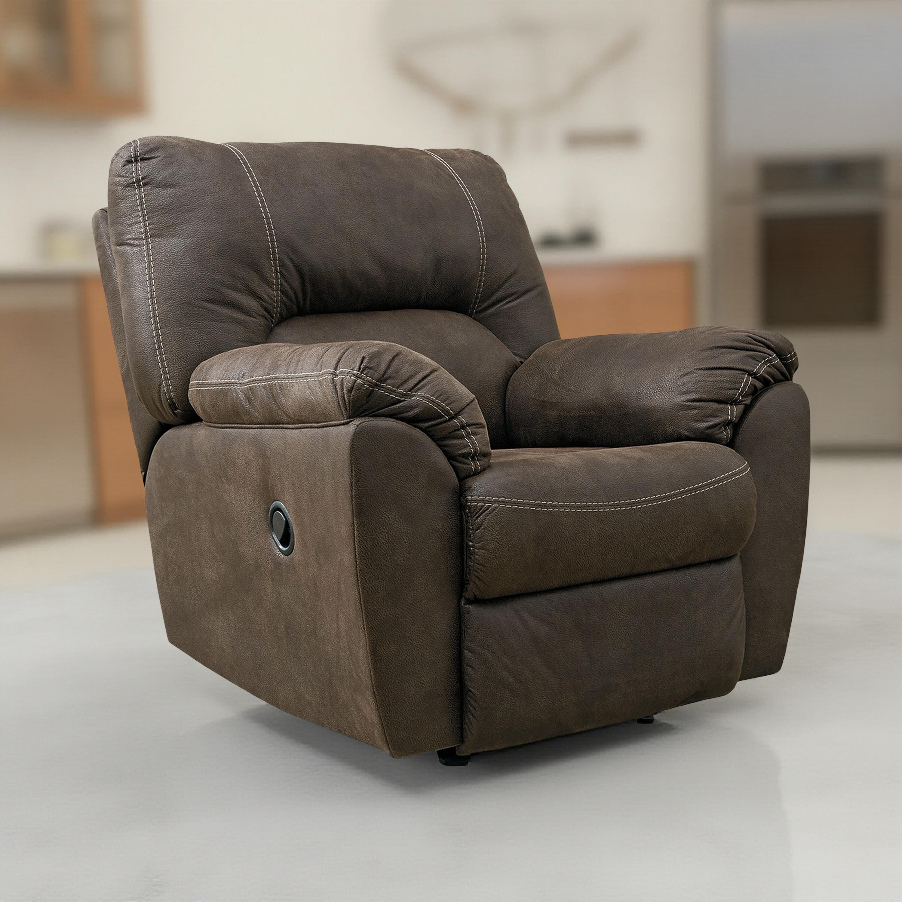 Fauteuil inclinable à bascule Neal, coussins en mousse, similicuir marron canyon