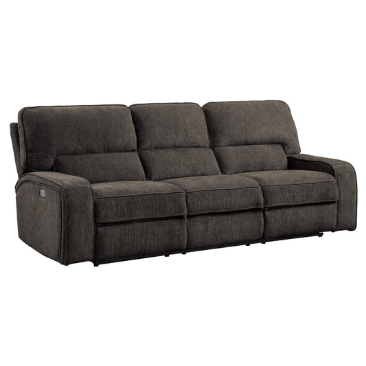 Canapé inclinable électrique Neo avec port USB, tissu chenille gris clair, 99 pouces