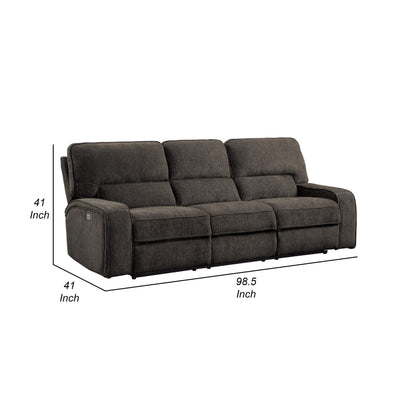 Canapé inclinable électrique Neo avec port USB, tissu chenille gris clair, 99 pouces