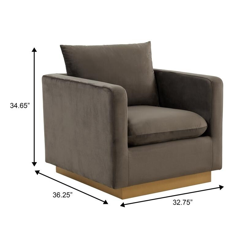 Canapé 1 place moderne en velours Nervo, fauteuil d'appoint avec base carrée en acier inoxydable doré pour salon et chambre - 32,67