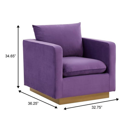 Canapé 1 place moderne en velours Nervo, fauteuil d'appoint avec base carrée en acier inoxydable doré pour salon et chambre - 32,67