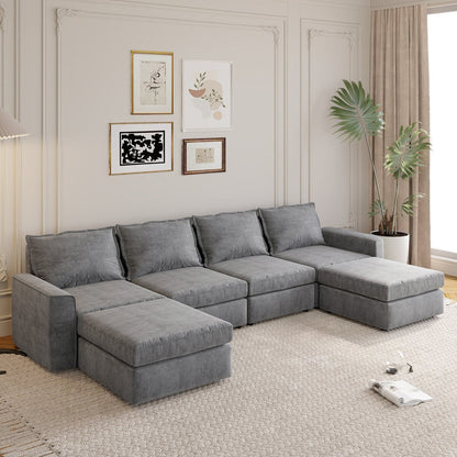 Canapé sectionnel modulaire Nestfair Chenille en forme de U, canapé réversible, combinaison libre, canapé-lit 6 places avec pouf