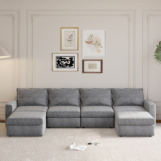 Canapé sectionnel modulaire Nestfair Chenille en forme de U, canapé réversible, combinaison libre, canapé-lit 6 places avec pouf