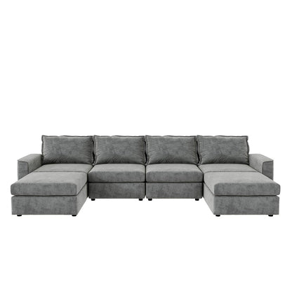Canapé sectionnel modulaire Nestfair Chenille en forme de U, canapé réversible, combinaison libre, canapé-lit 6 places avec pouf