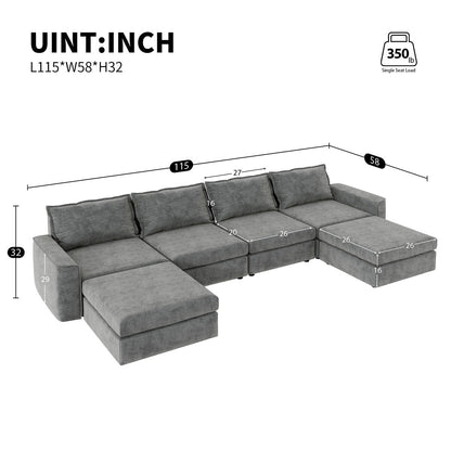 Canapé sectionnel modulaire Nestfair Chenille en forme de U, canapé réversible, combinaison libre, canapé-lit 6 places avec pouf