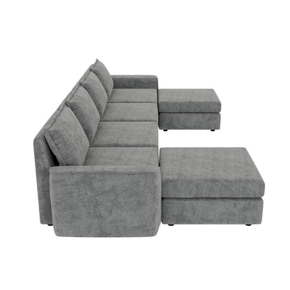 Canapé sectionnel modulaire Nestfair Chenille en forme de U, canapé réversible, combinaison libre, canapé-lit 6 places avec pouf