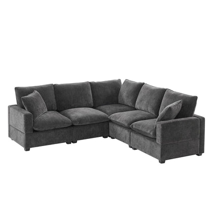 Canapé modulaire moderne en forme de L Nestfair, ensemble de canapés sectionnels 5 places en chenille avec 2 oreillers inclus