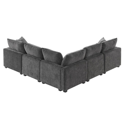 Canapé modulaire moderne en forme de L Nestfair, ensemble de canapés sectionnels 5 places en chenille avec 2 oreillers inclus