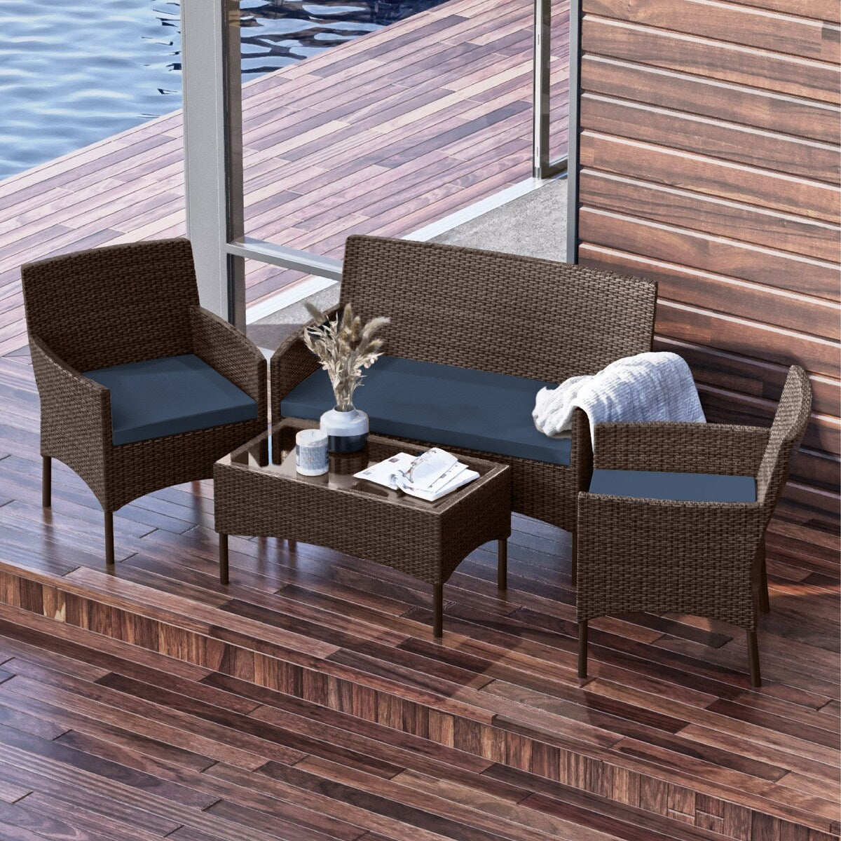 Ensemble de meubles de patio en osier Nestl 4 pièces - Ensemble de conversation pour patio extérieur