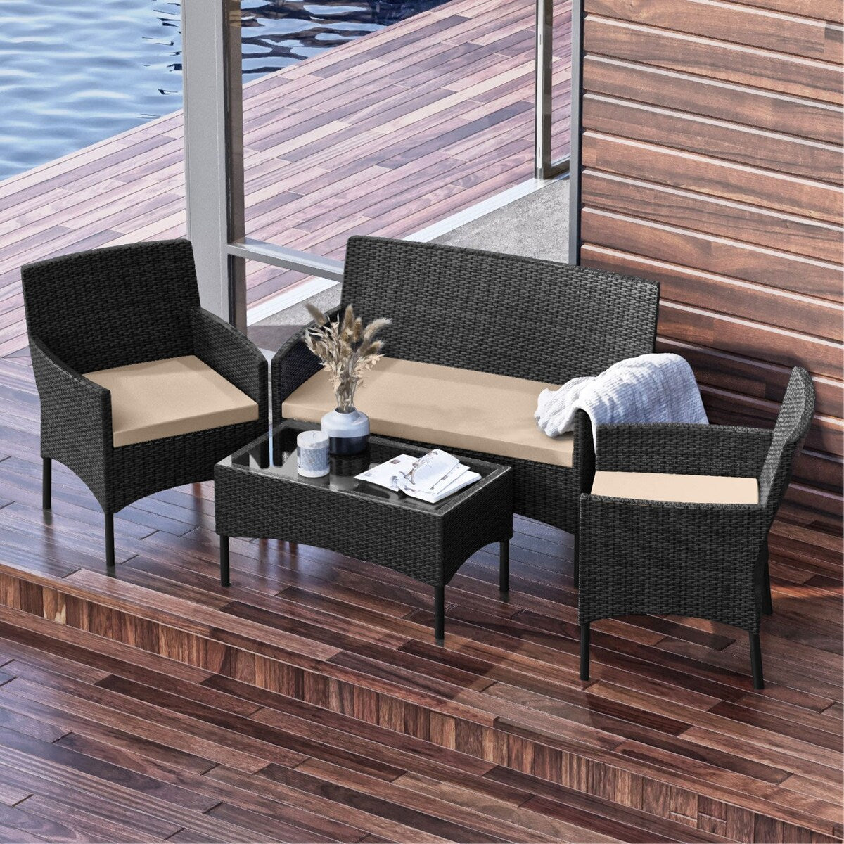 Ensemble de meubles de patio en osier Nestl 4 pièces - Ensemble de conversation pour patio extérieur