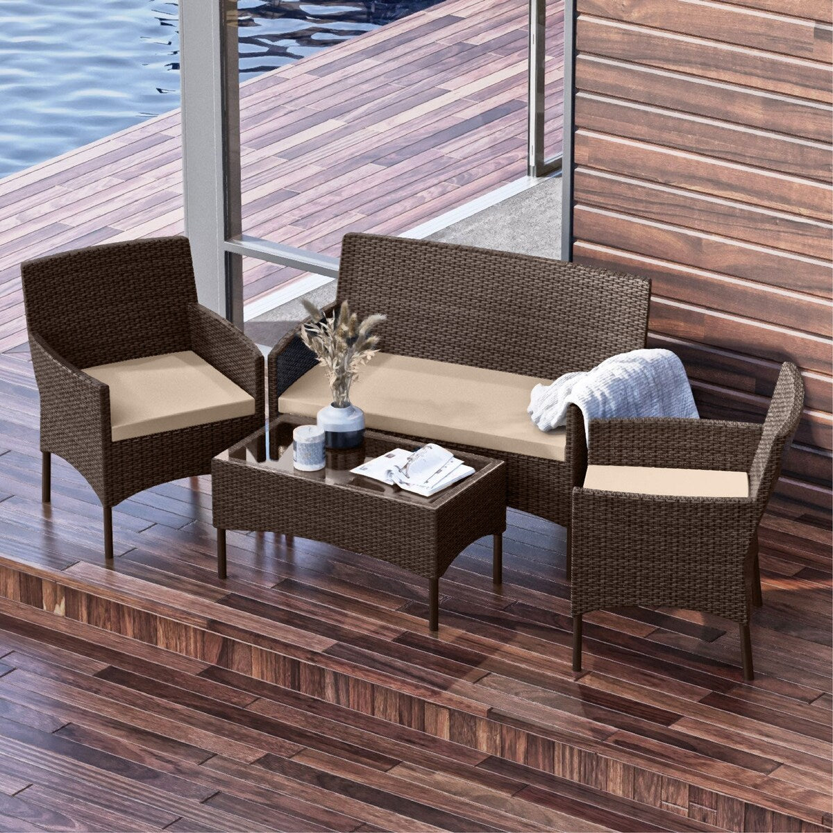 Ensemble de meubles de patio en osier Nestl 4 pièces - Ensemble de conversation pour patio extérieur