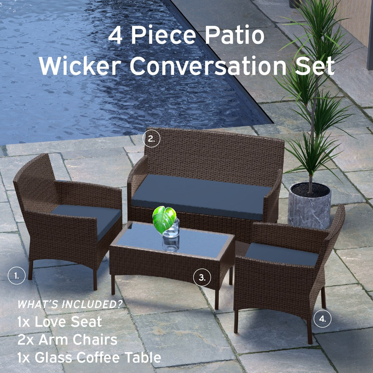 Ensemble de meubles de patio en osier Nestl 4 pièces - Ensemble de conversation pour patio extérieur