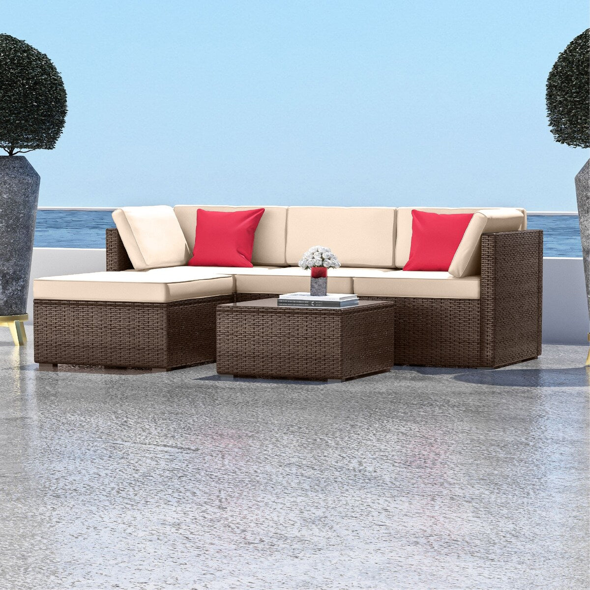 Ensemble de meubles de jardin en osier Nestl 5 pièces - Ensemble de meubles de jardin avec sièges sectionnels