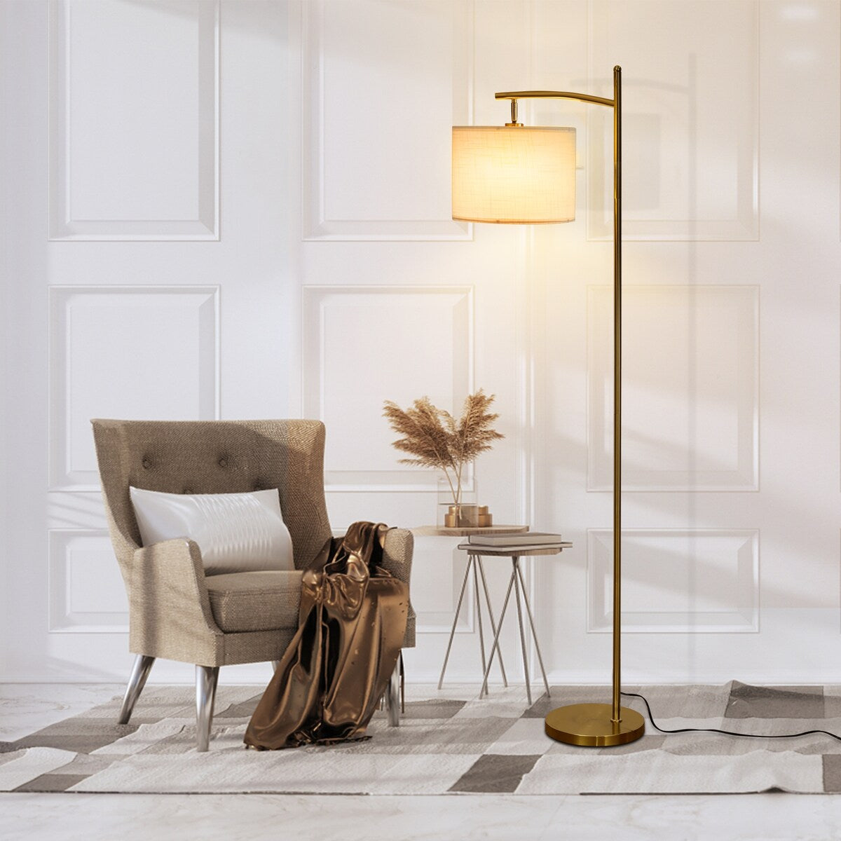 Lampadaire arqué à LED Netin 66 à intensité variable avec télécommande - N/A
