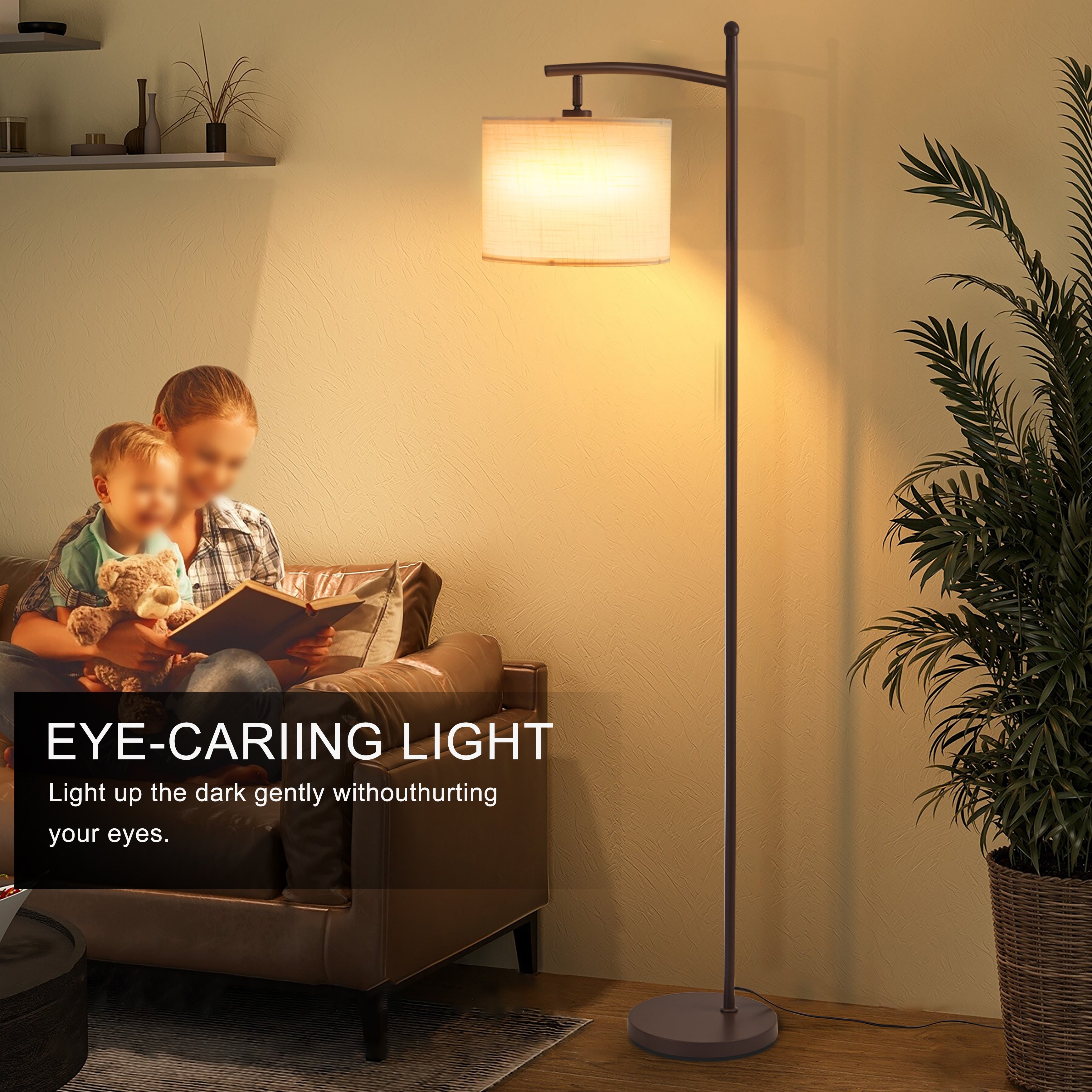 Lampadaire arqué Netin 66 avec télécommande et abat-jour rotatif