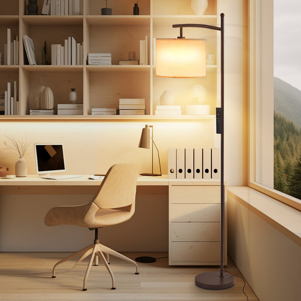 Lampadaire arqué Netin 66 avec télécommande et abat-jour rotatif