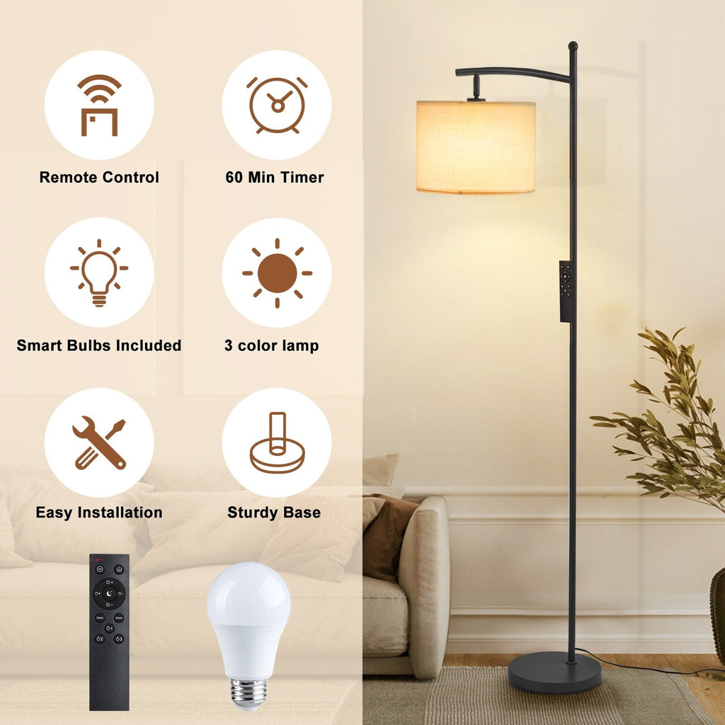Lampadaire arqué Netin 66 avec télécommande et abat-jour rotatif