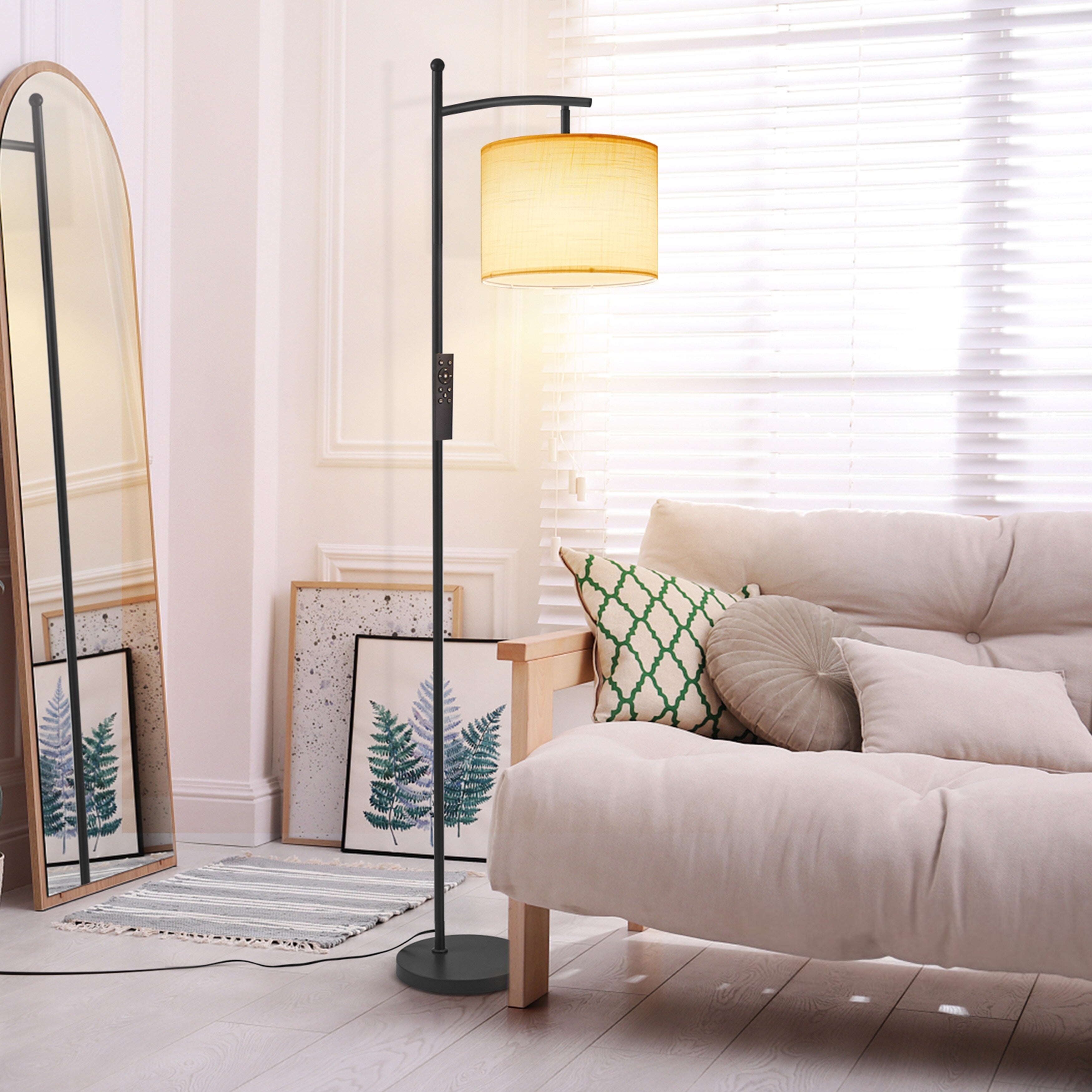 Lampadaire arqué Netin 66 avec télécommande et abat-jour rotatif