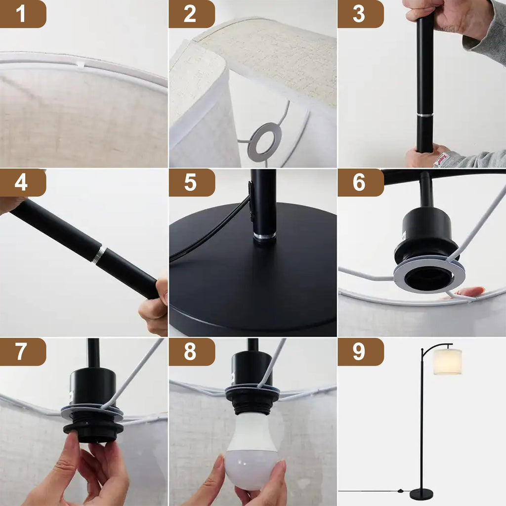 Lampadaire arqué Netin 66 avec télécommande et abat-jour rotatif