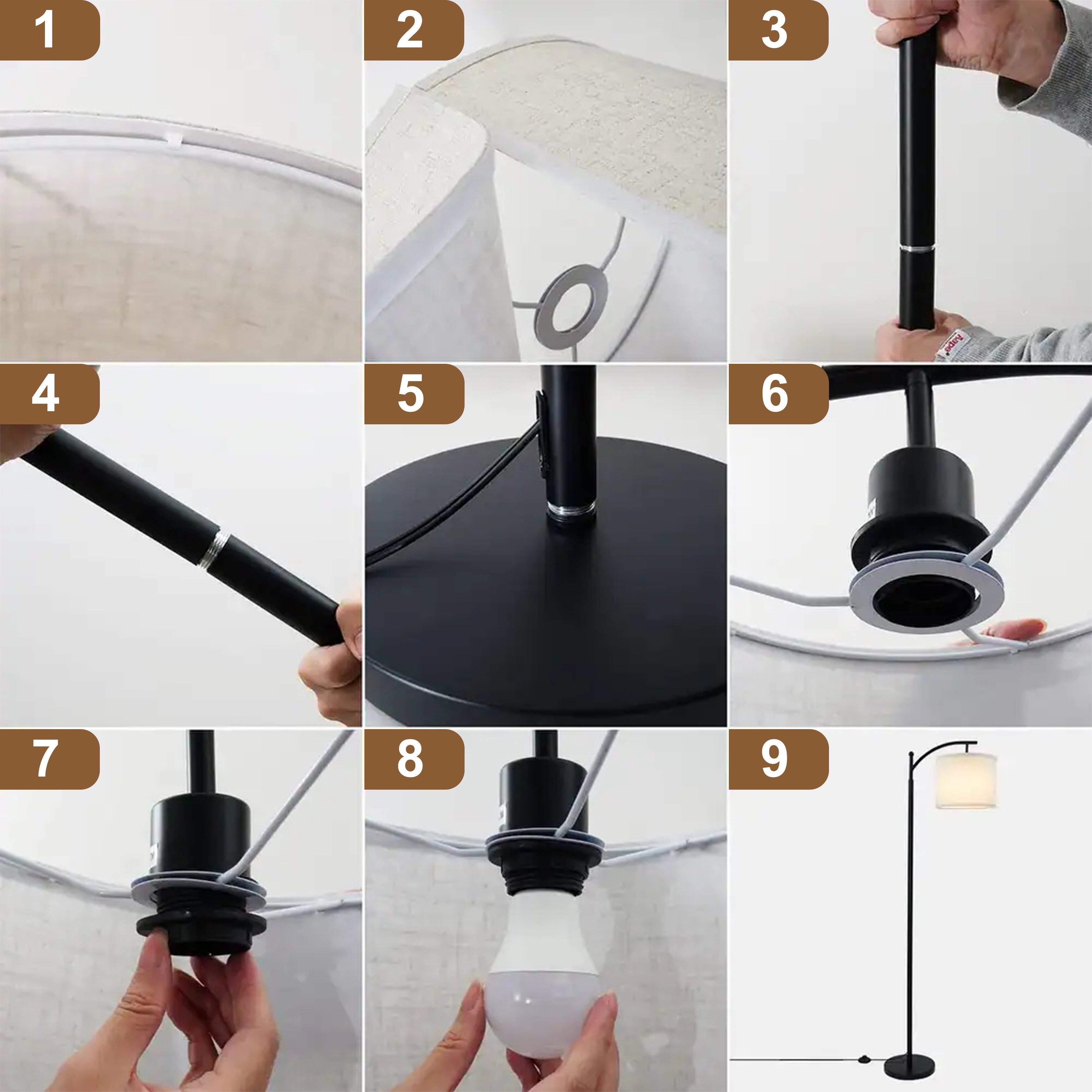 Lampadaire arqué Netin 66 avec télécommande et abat-jour rotatif