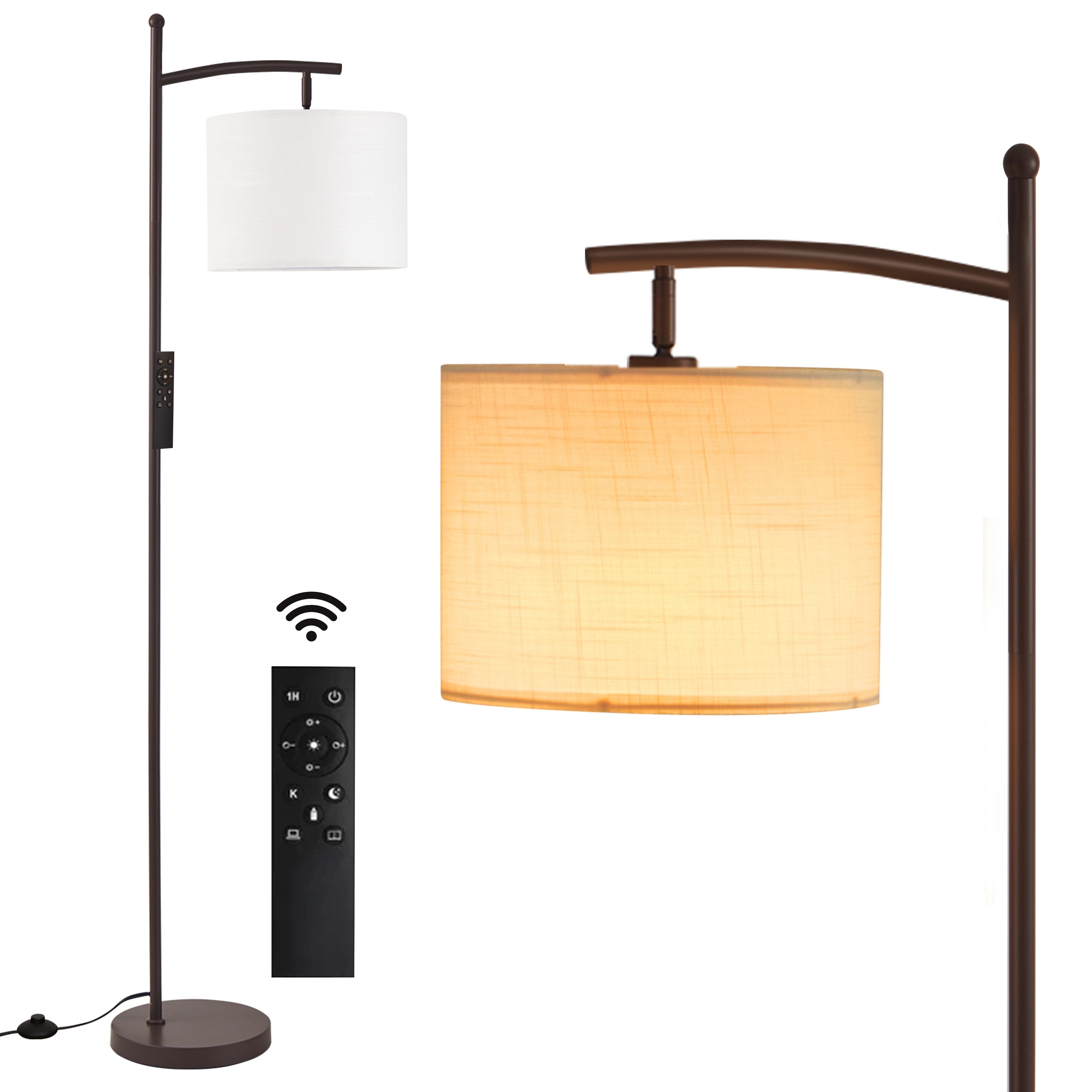 Lampadaire arqué Netin 66 avec télécommande et abat-jour rotatif