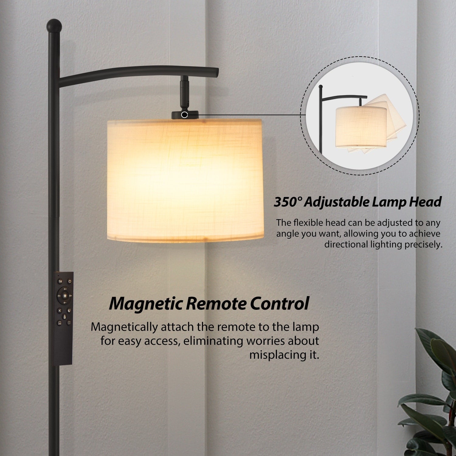 Lampadaire arqué Netin 66 avec télécommande et abat-jour rotatif