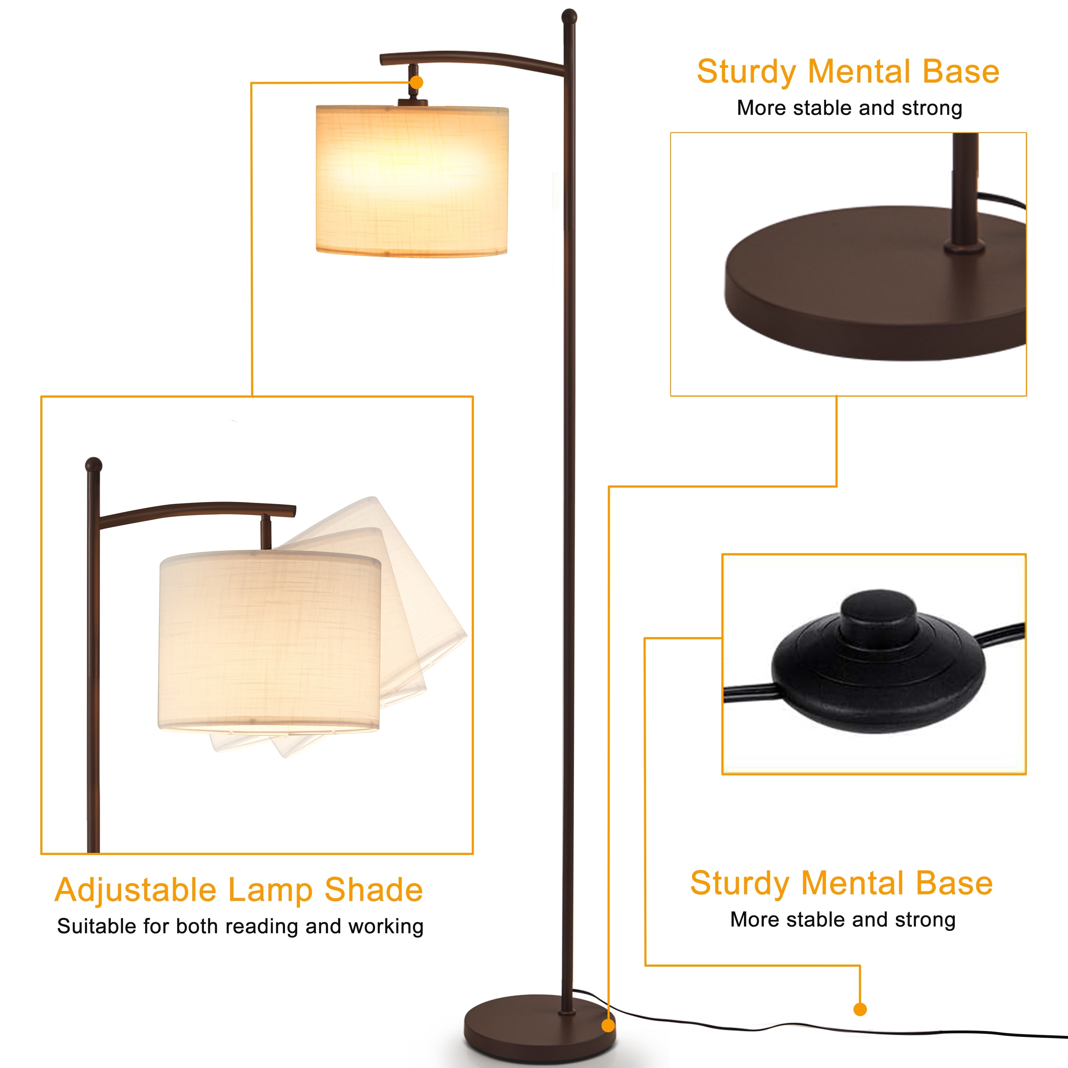 Lampadaire arqué Netin 66 avec télécommande et abat-jour rotatif