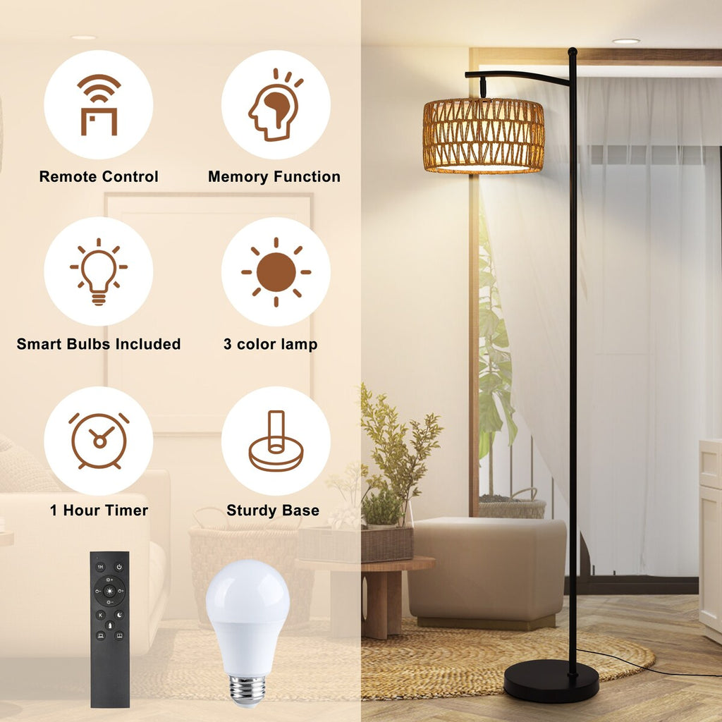 Lampadaire arqué à LED Netin 66 à intensité variable avec télécommande - N/A