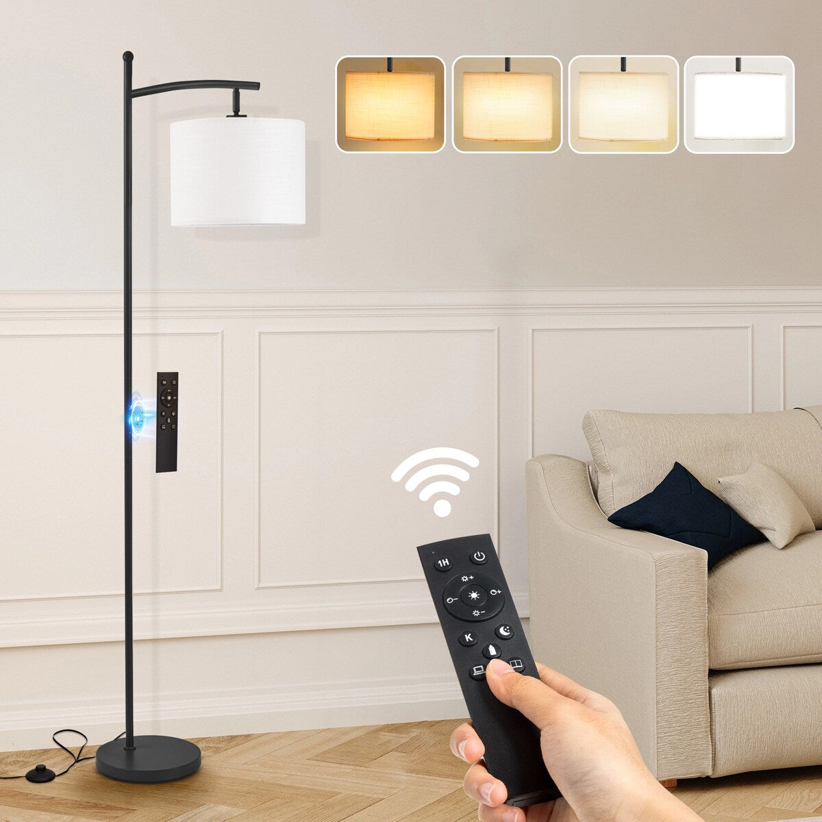 Lampadaire arqué à LED Netin 66 à intensité variable avec télécommande - N/A
