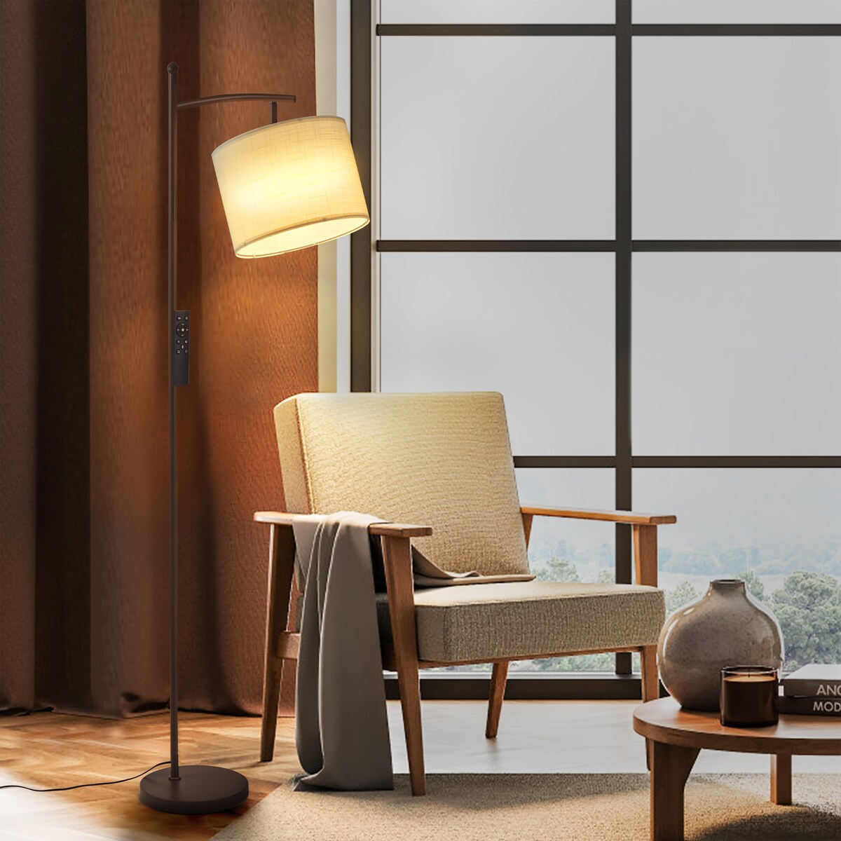 Lampadaire arqué à LED Netin 66 à intensité variable avec télécommande - N/A