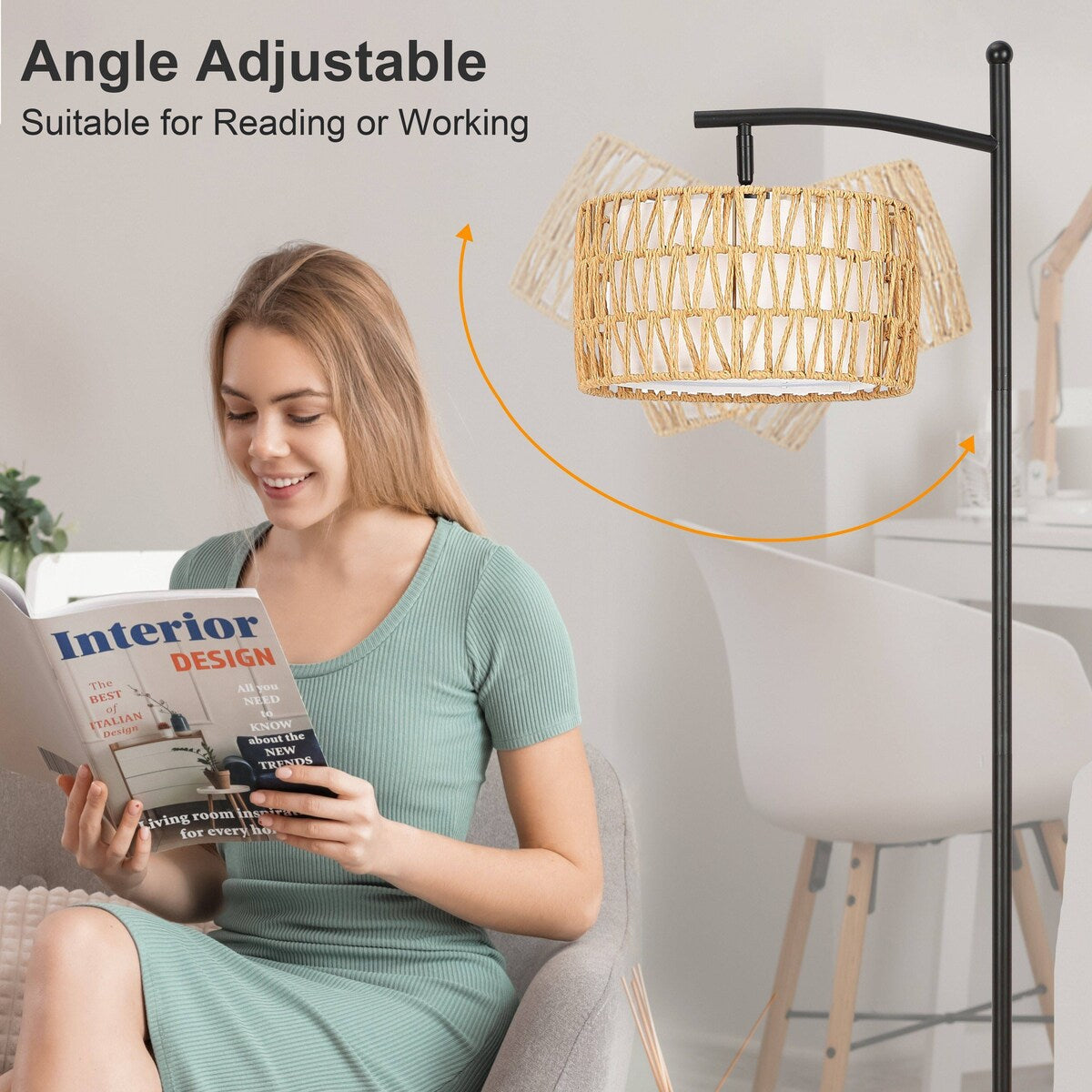 Lampadaire arqué à LED Netin 66 à intensité variable avec télécommande - N/A