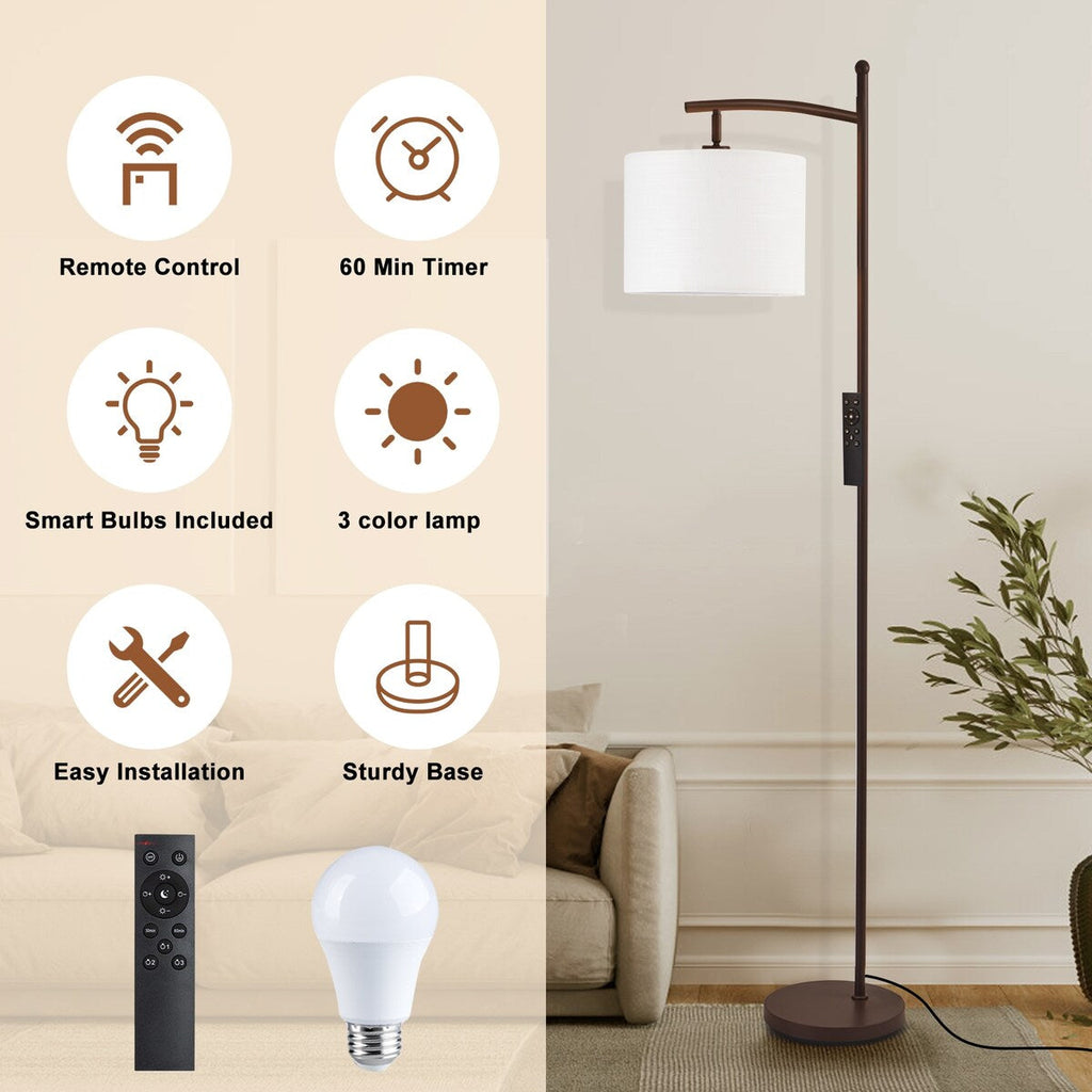 Lampadaire arqué à LED Netin 66 à intensité variable avec télécommande - N/A