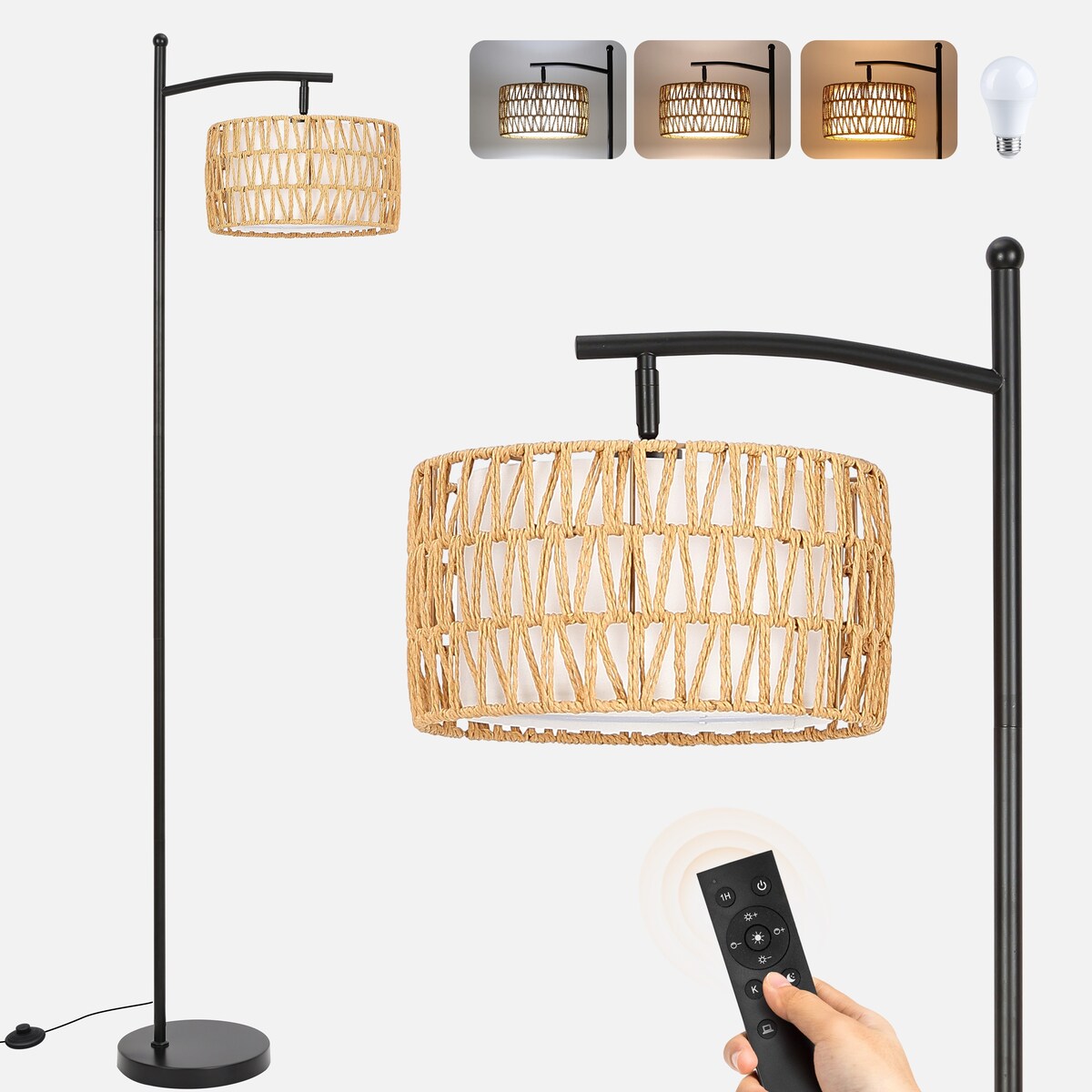 Lampadaire arqué à LED Netin 66 à intensité variable avec télécommande - N/A