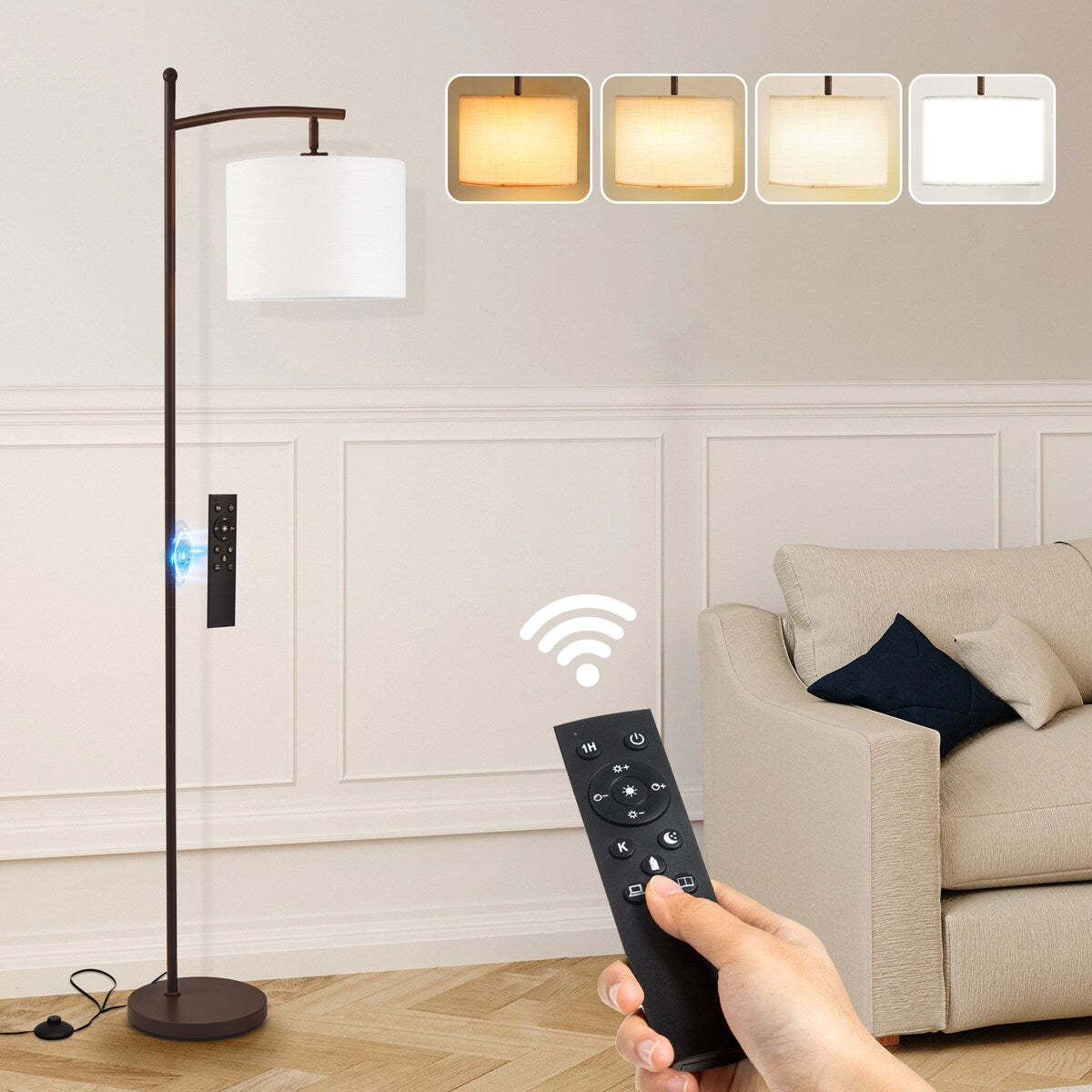 Lampadaire arqué à LED Netin 66 à intensité variable avec télécommande - N/A