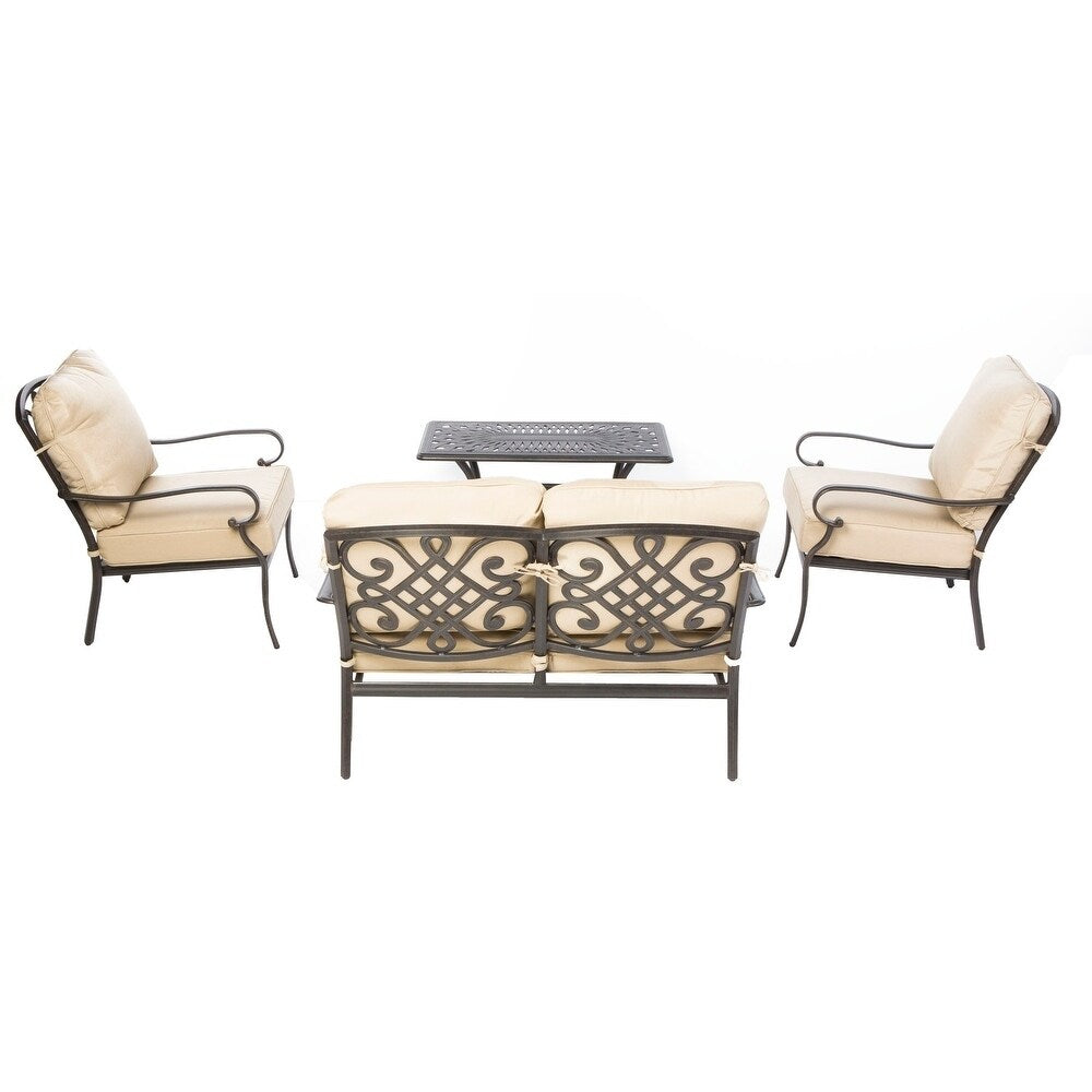 Ensemble de patio Newbury en aluminium moulé 4 pièces avec sièges profonds
