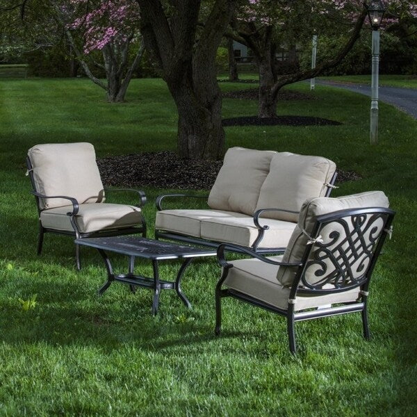 Ensemble de patio Newbury en aluminium moulé 4 pièces avec sièges profonds
