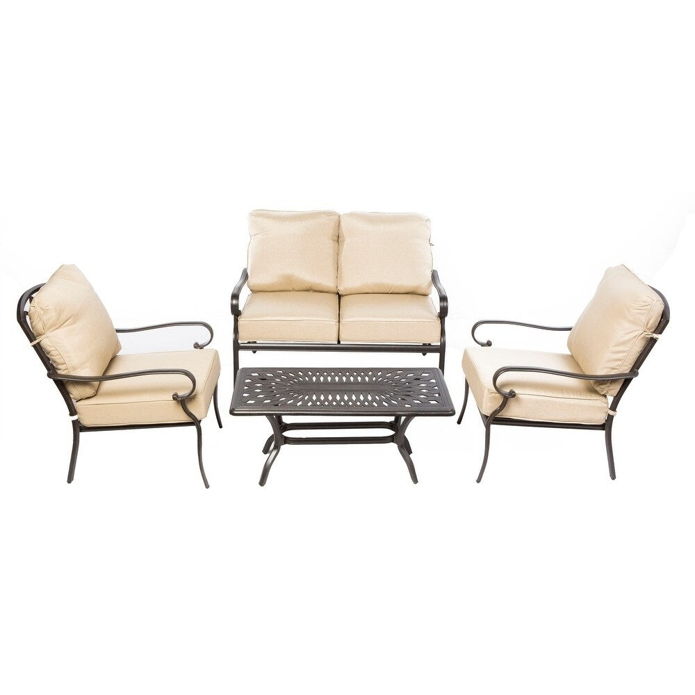 Ensemble de patio Newbury en aluminium moulé 4 pièces avec sièges profonds