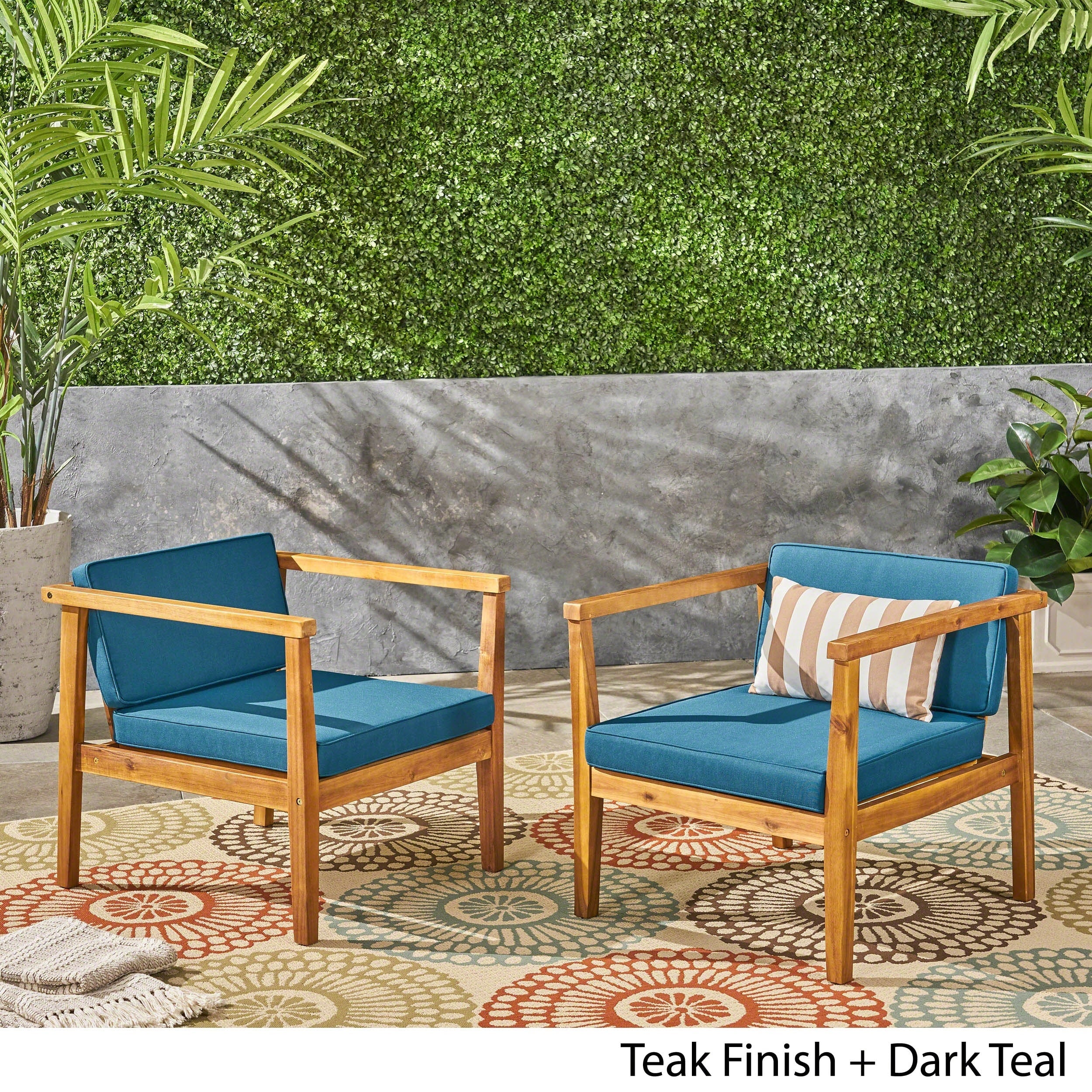Fauteuils club d'extérieur Newbury en bois d'acacia avec coussins (lot de 2) par Christopher Knight Home