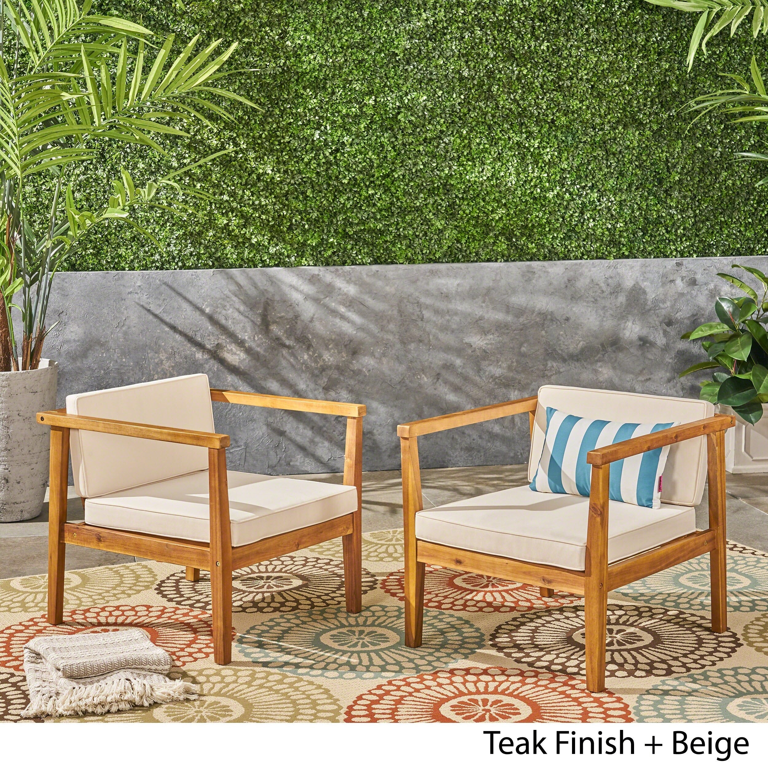 Fauteuils club d'extérieur Newbury en bois d'acacia avec coussins (lot de 2) par Christopher Knight Home